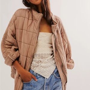 Free People Dolman Quilted Knit Jacket ( Size S, Champagne Diamonds)